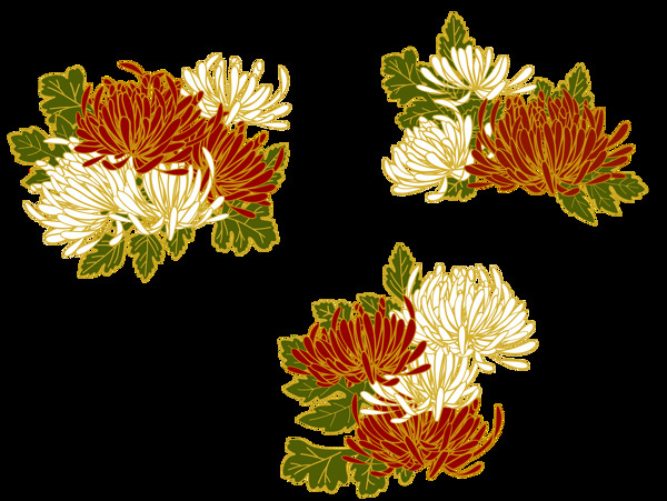 气质深色手绘菊花装饰元素