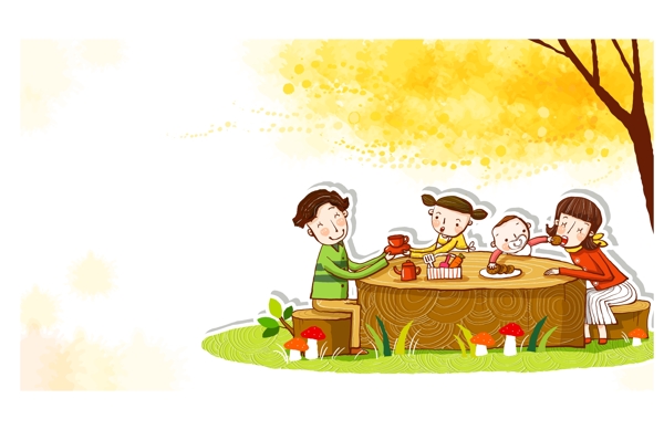 喝茶吃点心的幸福家庭图片
