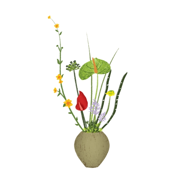 原创文艺风植物盆栽插画绿植手绘可商用元素