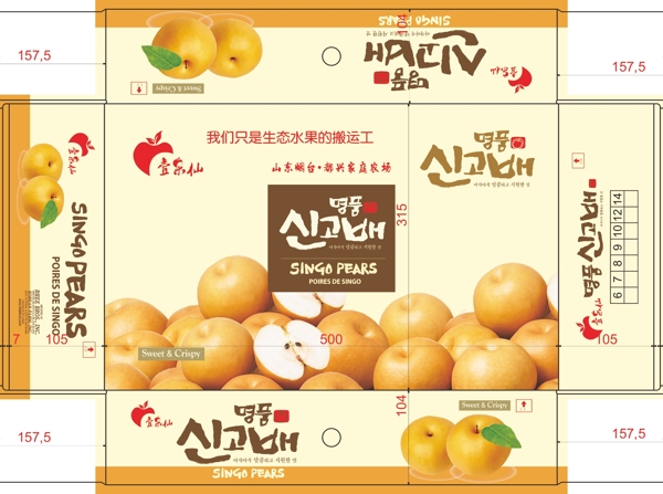 韩国梨包装盒矢量图水果包装盒