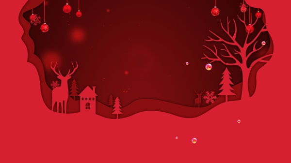 红色剪纸风圣诞节背景设计