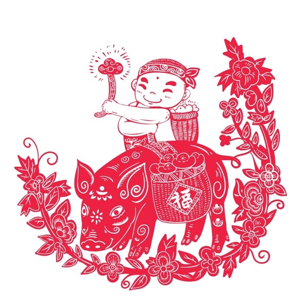 2019中国风春节猪年剪纸如意