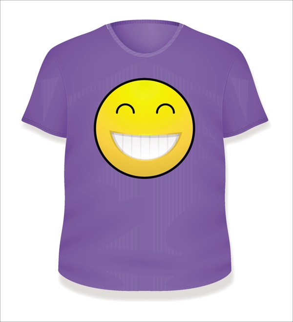 紫色的笑脸的白色T恤设计矢量插画模板