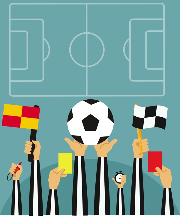 足球概念插图与裁判手中拿着象征自由向量