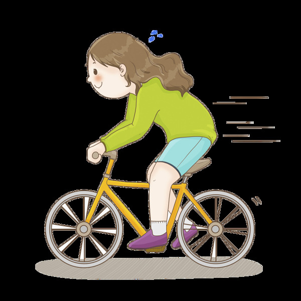 卡通骑单车的女子png元素素材