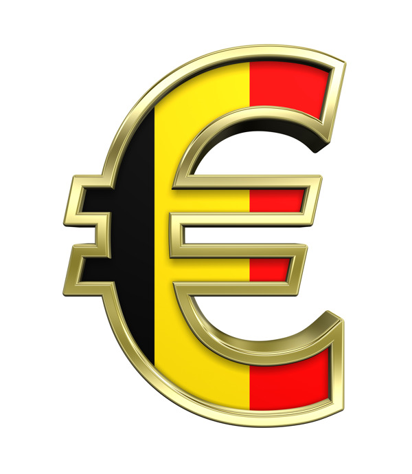 黄金的欧元符号与比利时国旗白色隔离