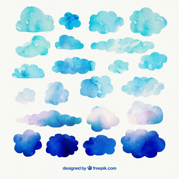22款蓝色水彩云朵矢量素材