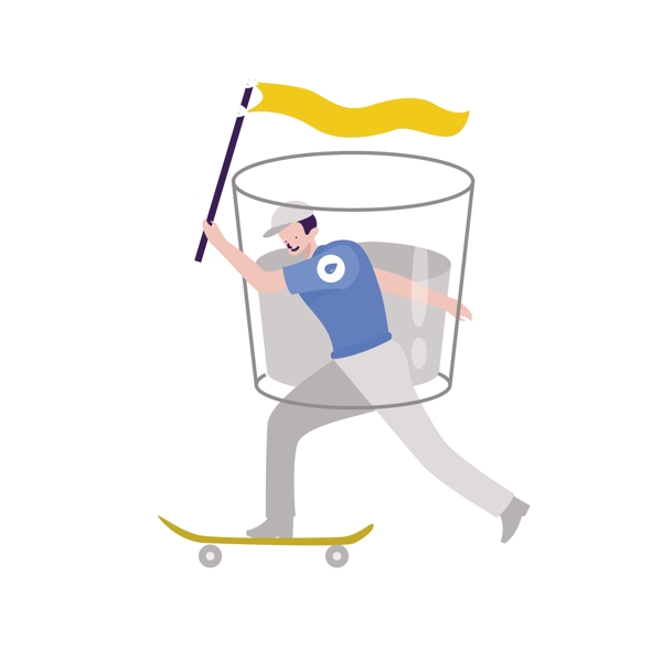 卡通套在水杯里的男人骑滑板矢量素材