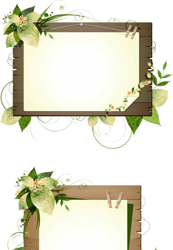 矢量图绿色植物装饰木板边框