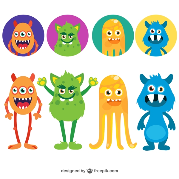8款卡通怪物与头像设计矢量素材