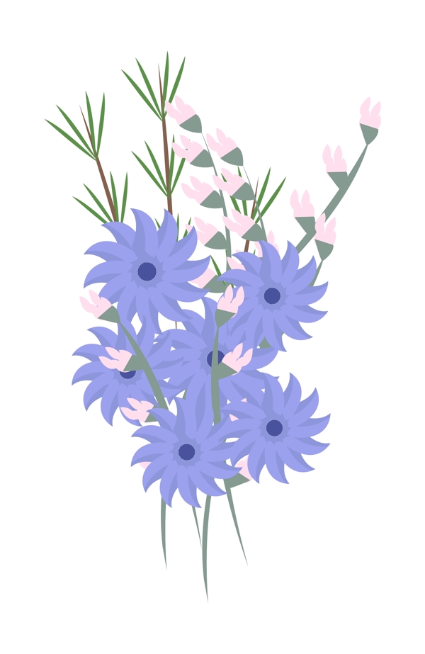 蓝色手绘风的花束