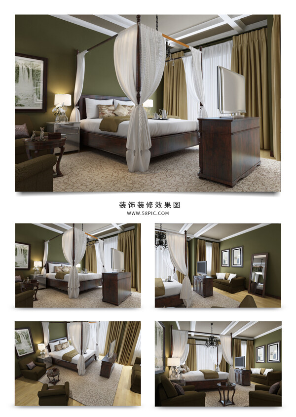 新中式风格家装卧室设计效果图