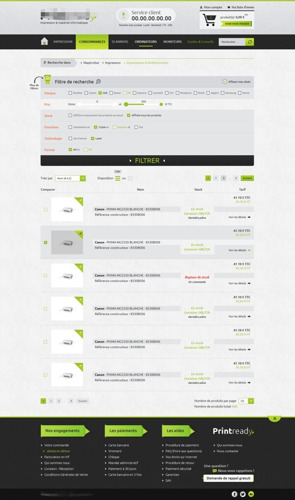 绿色网站产品展示列表设计界面