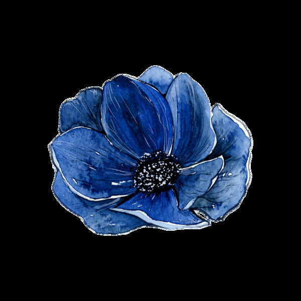蓝色立体花卉卡通透明素材