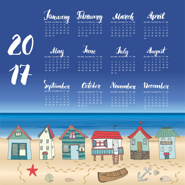 蓝天沙滩城堡2017年日历表图片