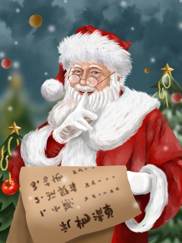 圣诞节写实圣诞老人圣诞树铃铛礼物冬雪节日