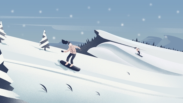 节气大雪雪山滑雪插画