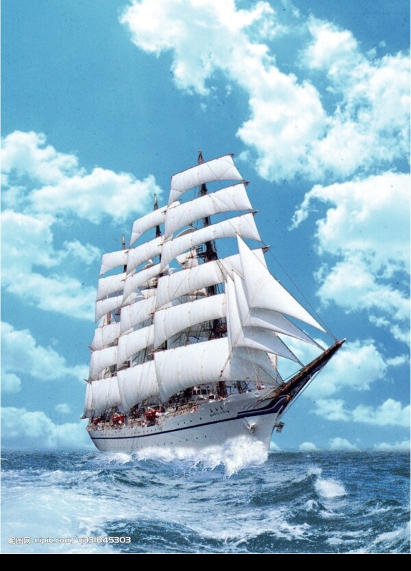 海浪帆船图片