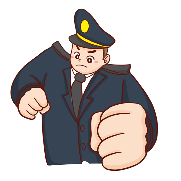 卡通手绘握紧拳头的警察