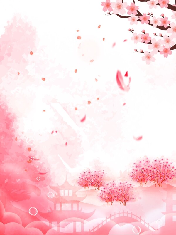 粉色樱花唯美古风广告背景