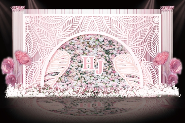 粉色蕾丝花墙婚礼背景