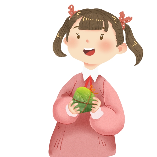 卡通可爱端午节拿着一个粽子的小女孩