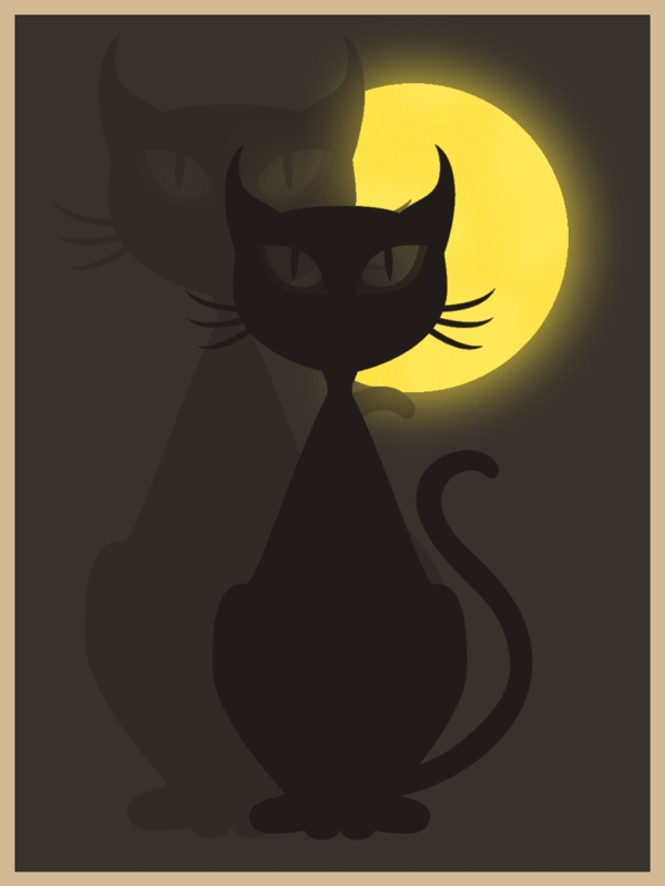 原创万圣节猫与月亮背景图