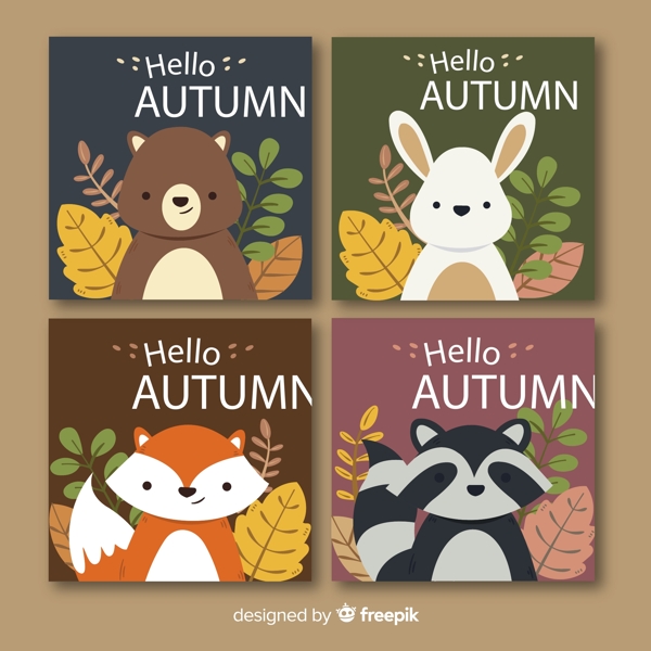 卡通秋季动物卡片图片