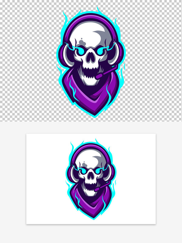 紫色卡通骷髅头蓝色火焰标志图标logo
