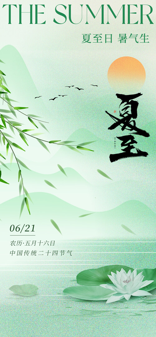 中国水墨风简约创意夏至节气海报