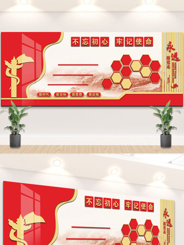 不忘初心牢记使命红色主题党建背景墙展板
