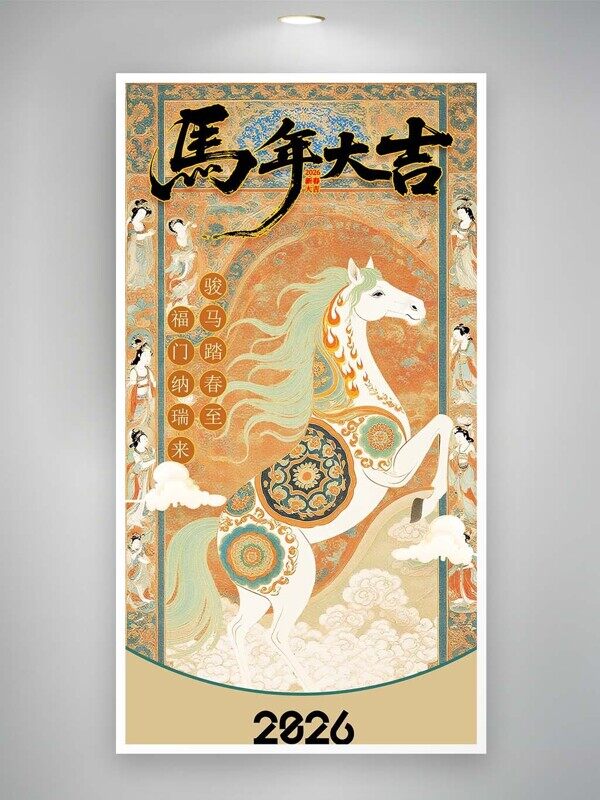 骏马踏春至福门纳瑞来金色马年快乐海报
