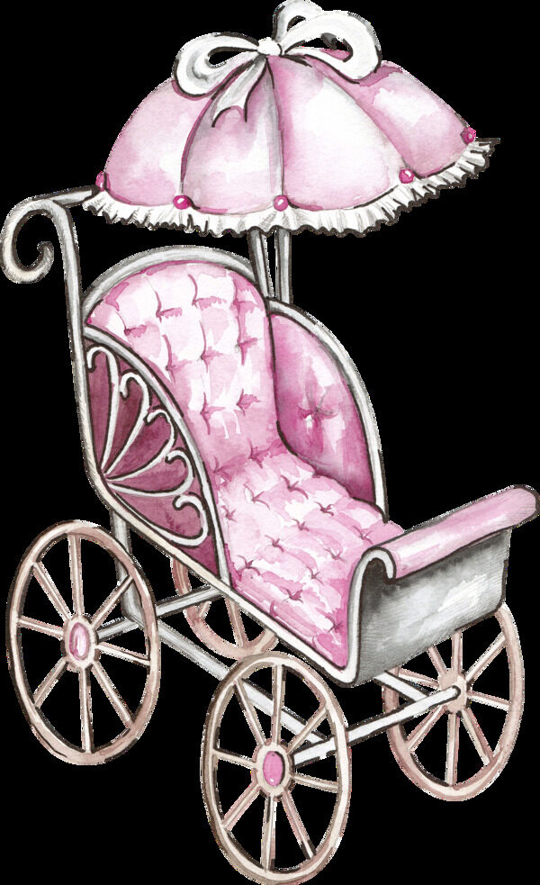 粉色婴儿车水彩手绘透明素材