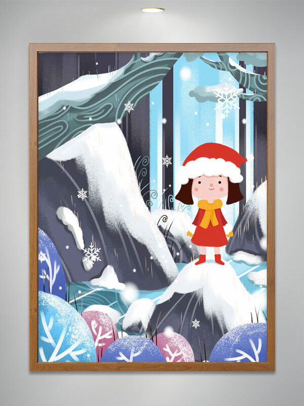 简约唯美冬日红衣卡通女生插画