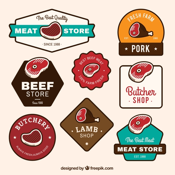 8款彩色肉制品标签矢量素材