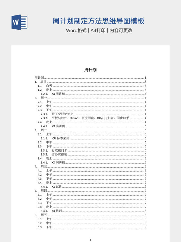 周计划制定方法思维导图模板