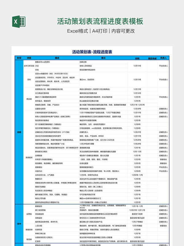 活动策划表流程进度表模板