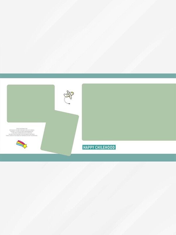 绿色小飞机卡通方形三宫格儿童摄影相册不规则排版