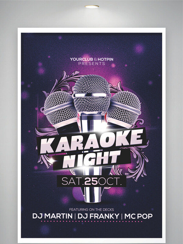 创意紫色背景音乐派对KTV海报
