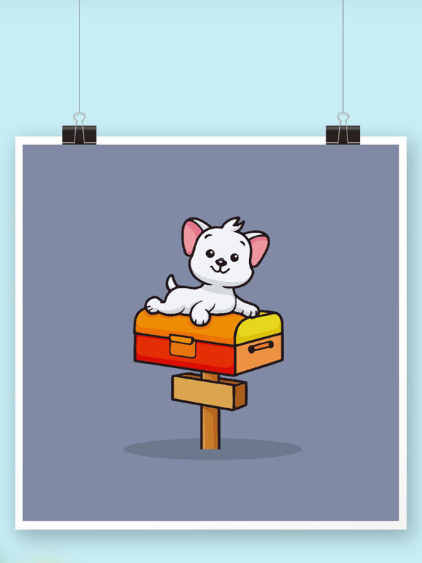 白狗坐橙箱邮箱