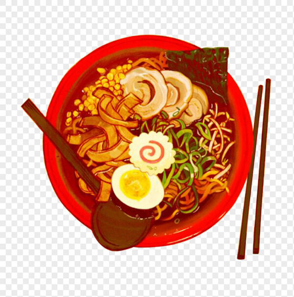 手绘红色叉烧海鲜棒纳豆海苔日式面条美食元素