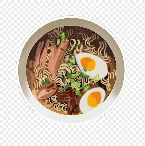 手绘火腿溏心蛋叉烧骨汤拉面免抠美食