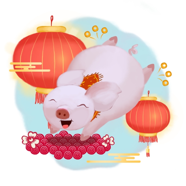 生肖猪可爱手绘春节插画卡通清新