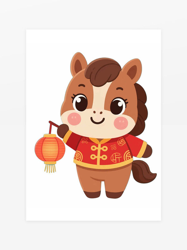 传统中国马年手绘卡通小马装饰图案