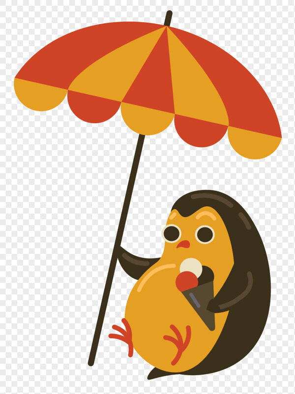手绘抽象小企鹅吃冰淇淋伞下乘凉插画
