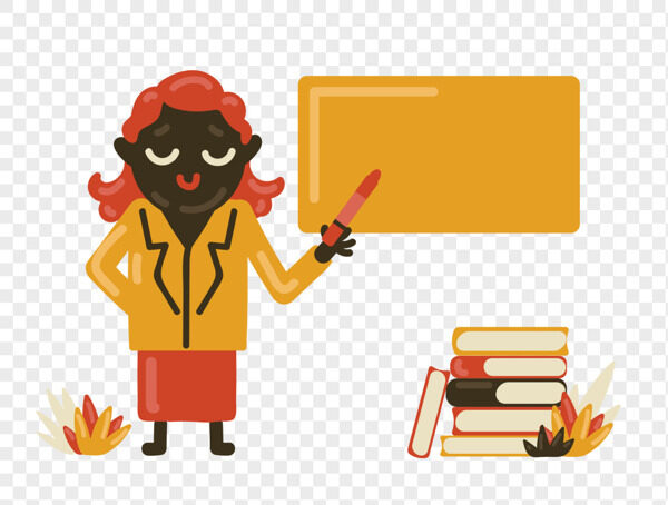 手绘黑人红发讲师上课场景卡通插画