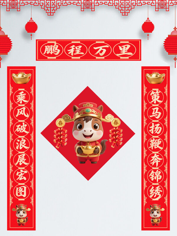 新春春节卡通吉祥物对联设计