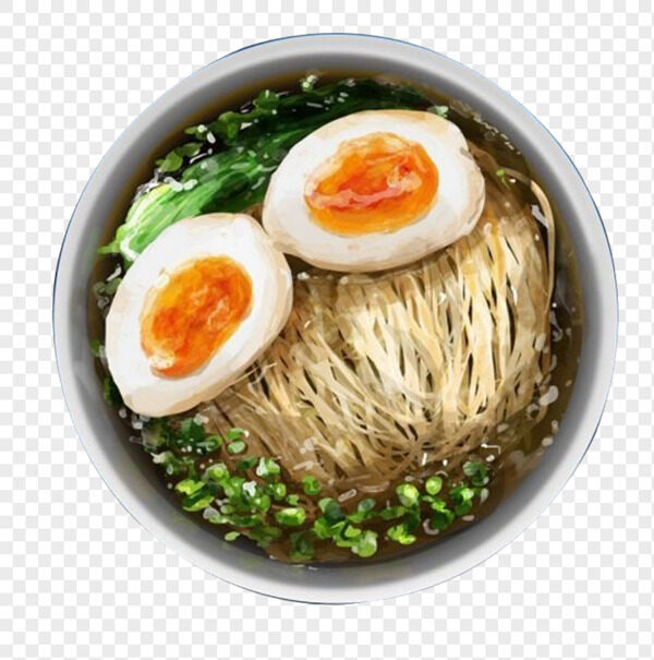 手绘糖心蛋青菜拉面葱花清汤日式料理面条免抠图