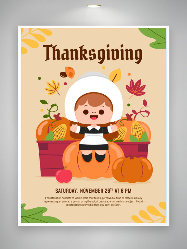 秋季丰收感恩节主题扁平卡通插画节日海报