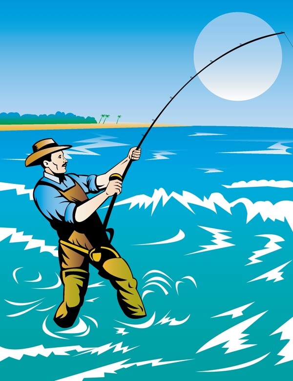 设计矢量渔民在海里钓鱼